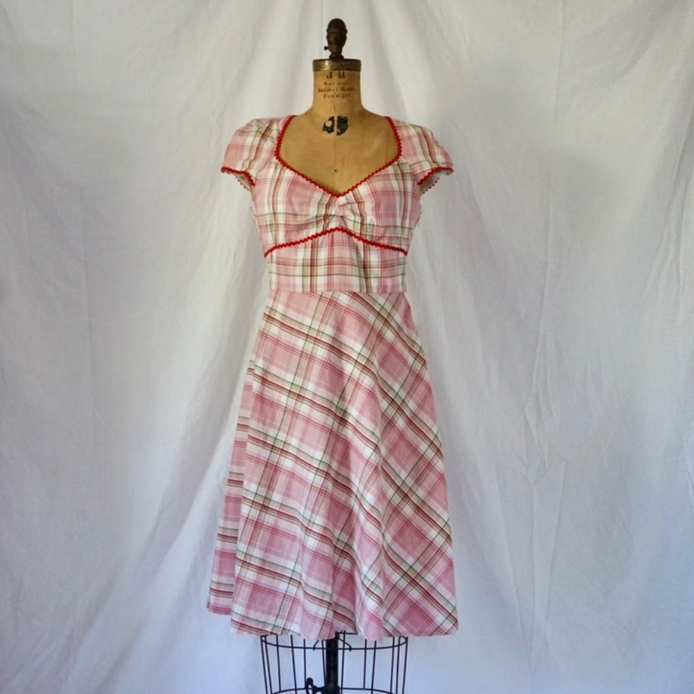 Review Australia Pink Plaid Midi Dress